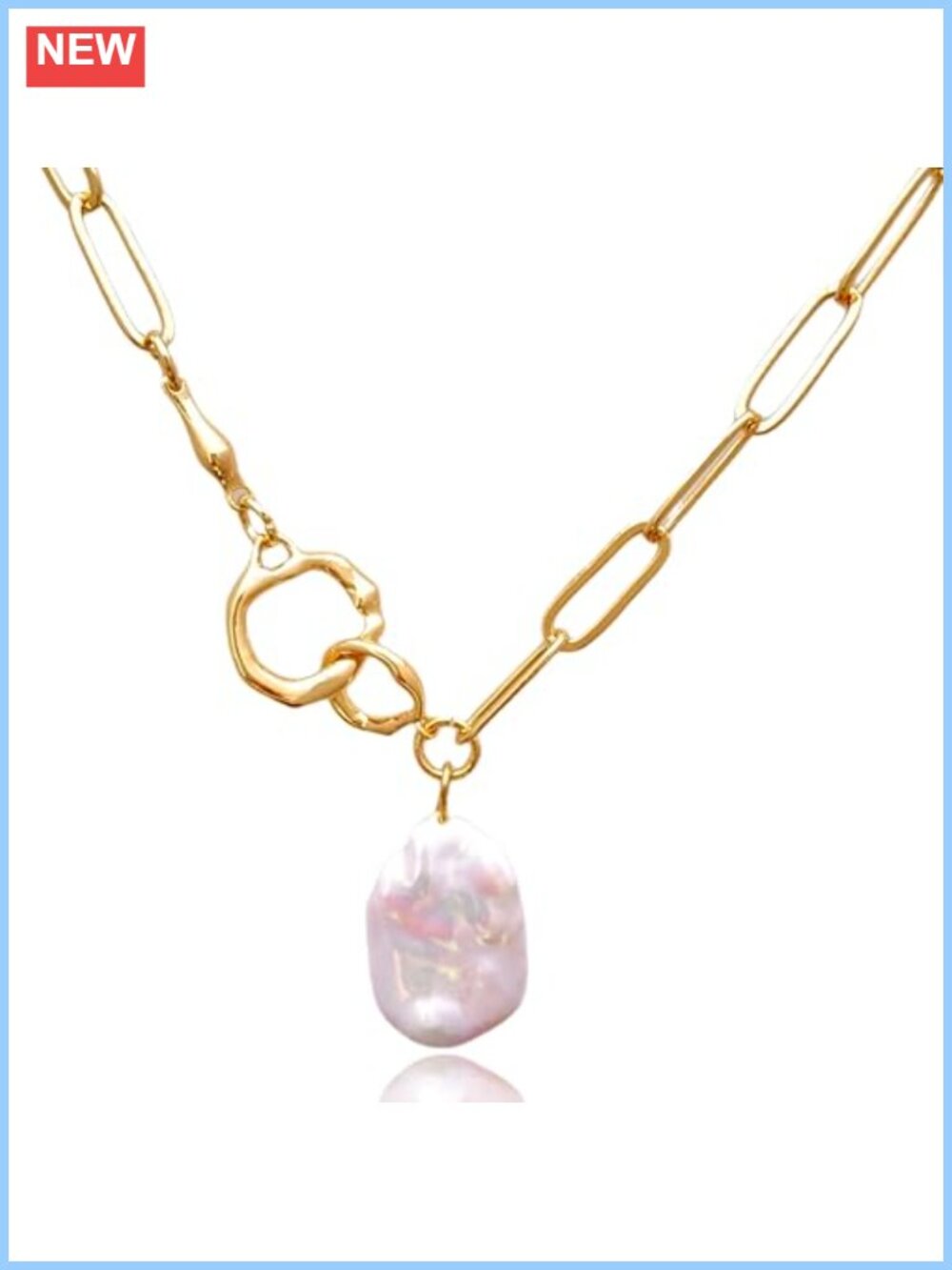 Baroque Pearl Necklace 14K Gold Plated Chain Link Statement Jewelry Gift